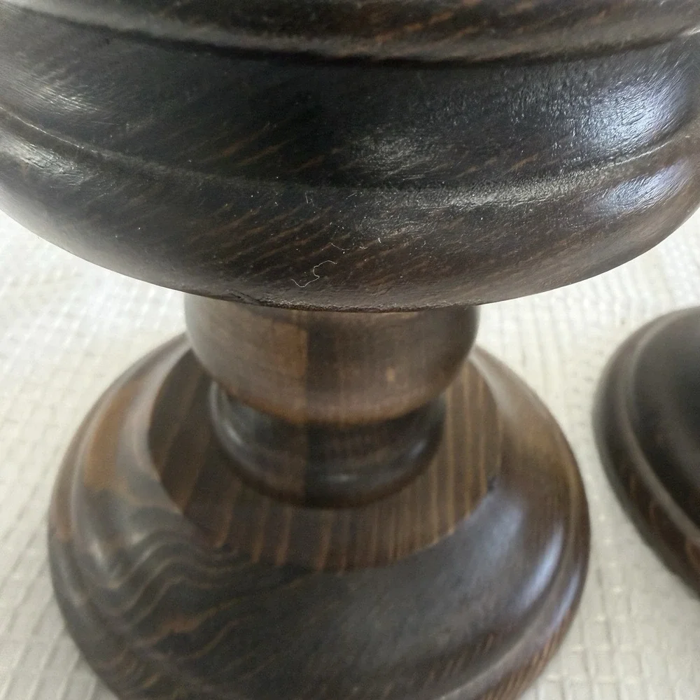 Set 2 Vintage Wooden Pedestal Taper Candlestick Holders 6